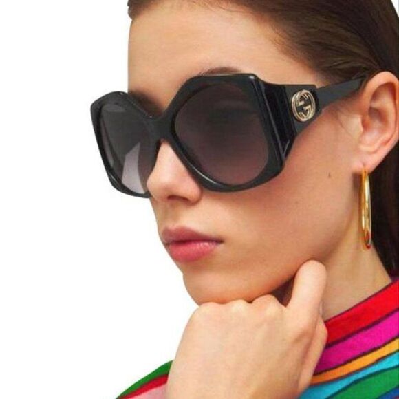 NEW Gucci GG0875S 001 Women Rectangle Oversized Black Grey Gradient Sunglasses main image 5